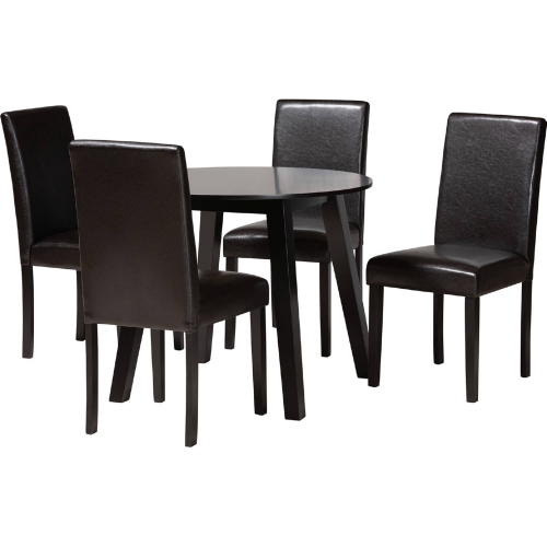 Emine 5 Piece Dining Set in Espresso Wood & Dark Brown Leatherette