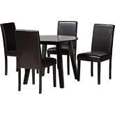 Emine 5 Piece Dining Set in Espresso Wood & Dark Brown Leatherette