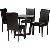 Bruna 5 Piece Dining Set in Espresso Wood & Dark Brown Leatherette