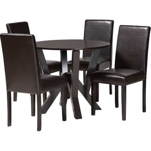 Rosi 5 Piece Dining Set in Espresso Brown Wood & Leatherette