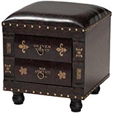 Charlier Storage Ottoman in Dark Brown Leatherette & Wood