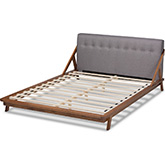 Sante Full Platform Bed in Tufted Gray Fabric & Walnut Finish