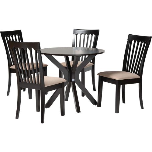 Lore 5 Piece Dining Set in Sand Fabric & Dark Brown Wood