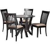 Marian 5 Piece Dining Set in Dark Brown Wood & Sand Fabric