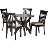 Bailey 5 Piece Dining Set in Dark Brown Wood & Sand Fabric