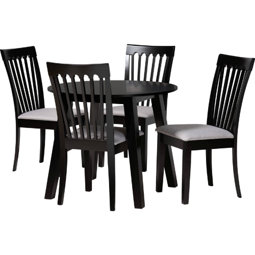 Nina 5 Piece Dining Set in Espresso Brown Wood & Grey Fabric