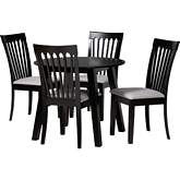 Nina 5 Piece Dining Set in Espresso Brown Wood & Grey Fabric