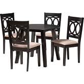Louisa 5 Piece Dining Set in Dark Brown Wood & Beige Fabric