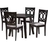 Louisa 5 Piece Dining Set in Dark Brown Wood & Grey Fabric