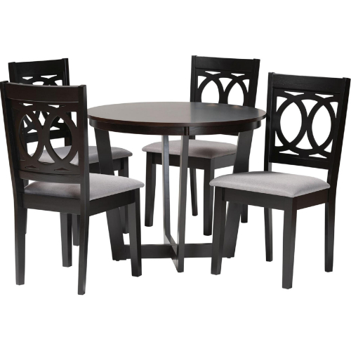 Kara 5 Piece Dining Set in Espresso Dark Brown Finish Wood & Grey Fabric