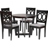 Kara 5 Piece Dining Set in Espresso Dark Brown Finish Wood & Grey Fabric