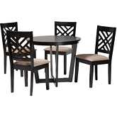 Alena 5 Piece Dining Set in Dark Brown Wood & Sand Fabric