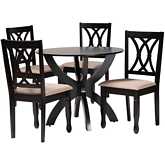 April 5 Piece Dining Set in Dark Brown Wood & Sand Fabric
