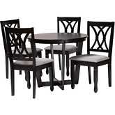 Aggie 5 Piece Dining Set in Dark Brown Wood & Grey Fabric