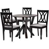 Irene 5 Piece Dining Set in Dark Brown Wood & Grey Fabric