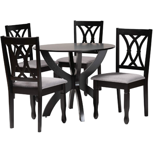April 5 Piece Dining Set in Dark Brown Wood & Grey Fabric