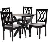 April 5 Piece Dining Set in Dark Brown Wood & Grey Fabric
