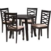 Ruby 5 Piece Dining Set in Dark Brown Wood & Beige Fabric