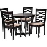 Leda 5 Piece Dining Set in Dark Brown Wood & Sand Fabric