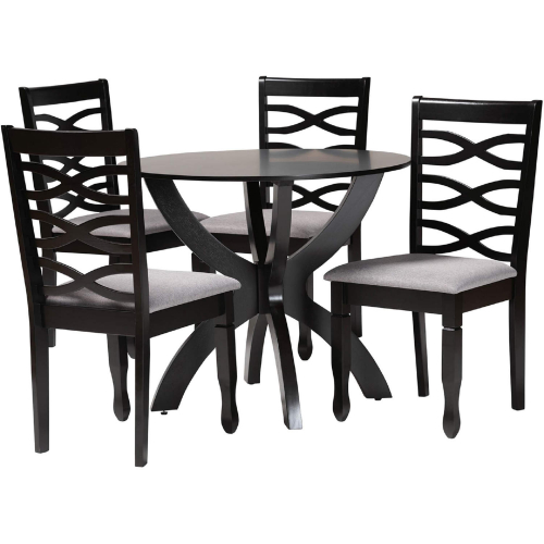 Aspen 5 Piece Dining Set in Dark Brown Wood & Grey Fabric