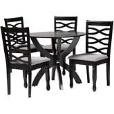 Aspen 5 Piece Dining Set in Dark Brown Wood & Grey Fabric
