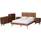 Demeter Queen 5 Piece Bedroom Set in Walnut Brown Finish Wood