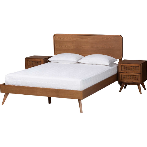Demeter Queen 3 Piece Bedroom Set in Walnut Brown Finish Wood