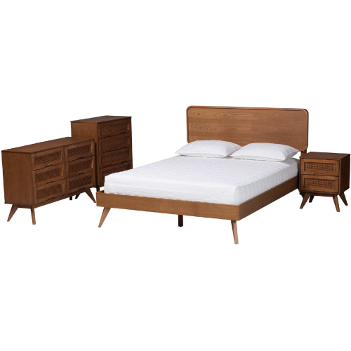 Demeter King 4 Piece Bedroom Set in Walnut Brown Finish Wood