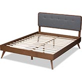 Dilara Full Platform Bed in Dark Gray Fabric & Walnut Finish