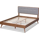 Dilara Queen Platform Bed in Light Gray Fabric & Walnut Finish