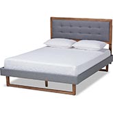 Emele Queen Platform Bed in Gray Fabric & Ash Walnut