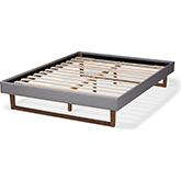 Liliya Full Platform Bed in Light Gray Fabric & Walnut Finish