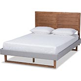 Claudia Full Platform Bed in Light Gray Fabric & Walnut Finish
