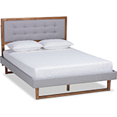 Livinia Full Platform Bed in Gray Fabric & Ash Walnut