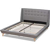 Naya King Wingback Platform Bed in Tufted Gray Fabric