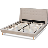 Naya King Wingback Platform Bed in Tufted Beige Fabric
