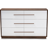 Mette 6 Drawer Dresser in White & Walnut Finish