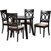 Charlotte 5 Piece Dining Set in Dark Brown Wood & Beige Fabric