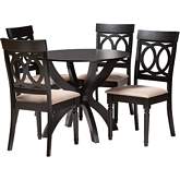 Velia 5 Piece Dining Set in Dark Brown Wood & Sand Fabric