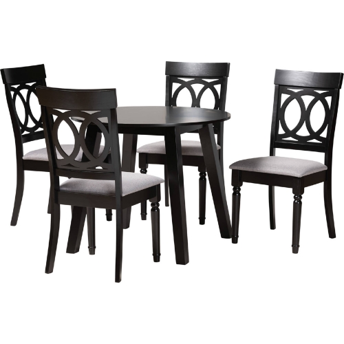 Charlotte 5 Piece Dining Set in Dark Brown Wood & Grey Fabric