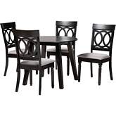 Charlotte 5 Piece Dining Set in Dark Brown Wood & Grey Fabric