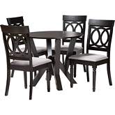 Angie 5 Piece Dining Set in Dark Brown Wood & Grey Fabric