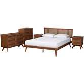 Nura King 5 Piece Bedroom Set in Walnut Brown Finish Wood & Rattan