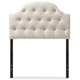 Morris Scalloped Twin Headboard in Tufted Light Beige Fabric