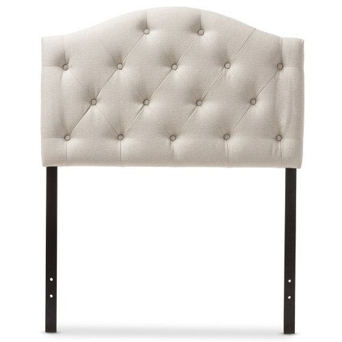 Myra Twin Scalloped Headboard in Tufted Light Beige Fabric