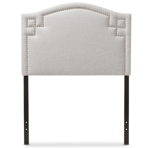 Aubrey Twin Headboard in Gray Beige Velvet with Nailhead