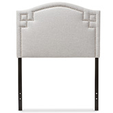 Aubrey Twin Headboard in Gray Beige Velvet with Nailhead