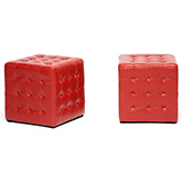 Siskal Cube Ottoman in Tufted Red (Set of 2)