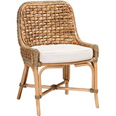 Kyle Dining Chair in Natural Brown Woven Rattan & White Fabric