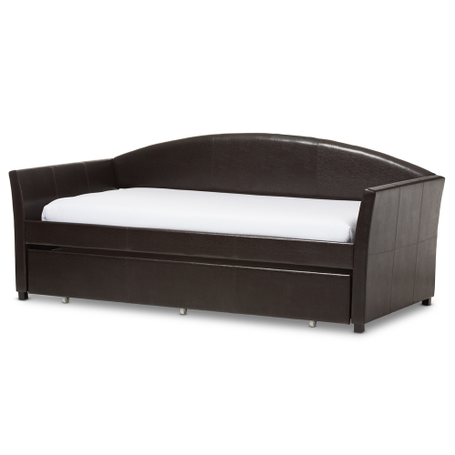 London Twin Daybed with Trundle in Brown Leatherette
